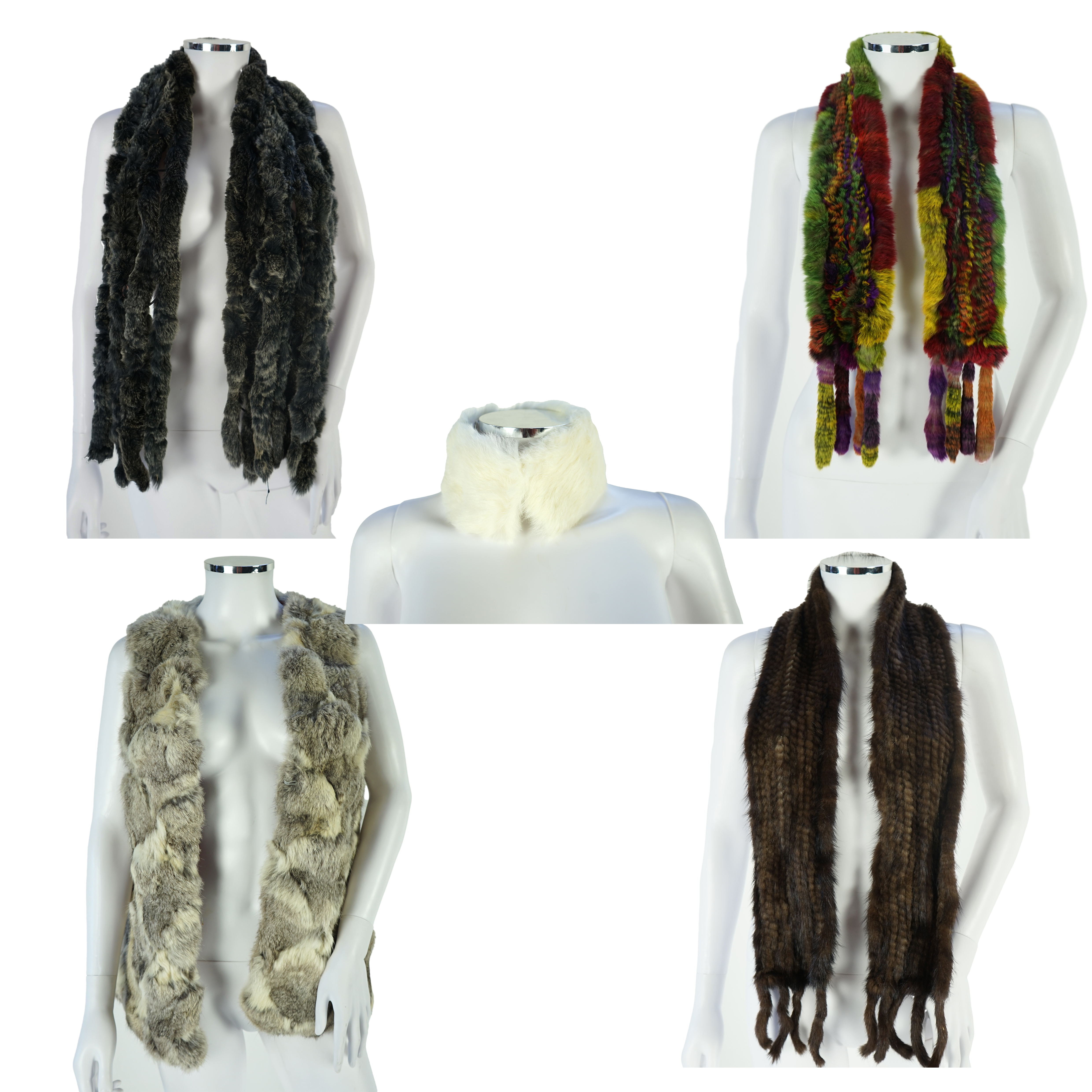 A selection of fur scarves and a fur gilet